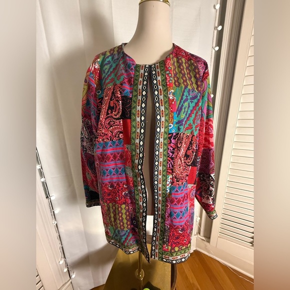 Boho Festival Patchwork Print Open Front Kimono Jacket Medium Multicolor - Picture 5 of 5
